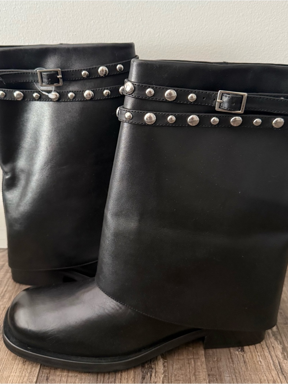 Free People Scorpio Black Studded Fold Over Combat Moto Boots - Picture 4 of 9
